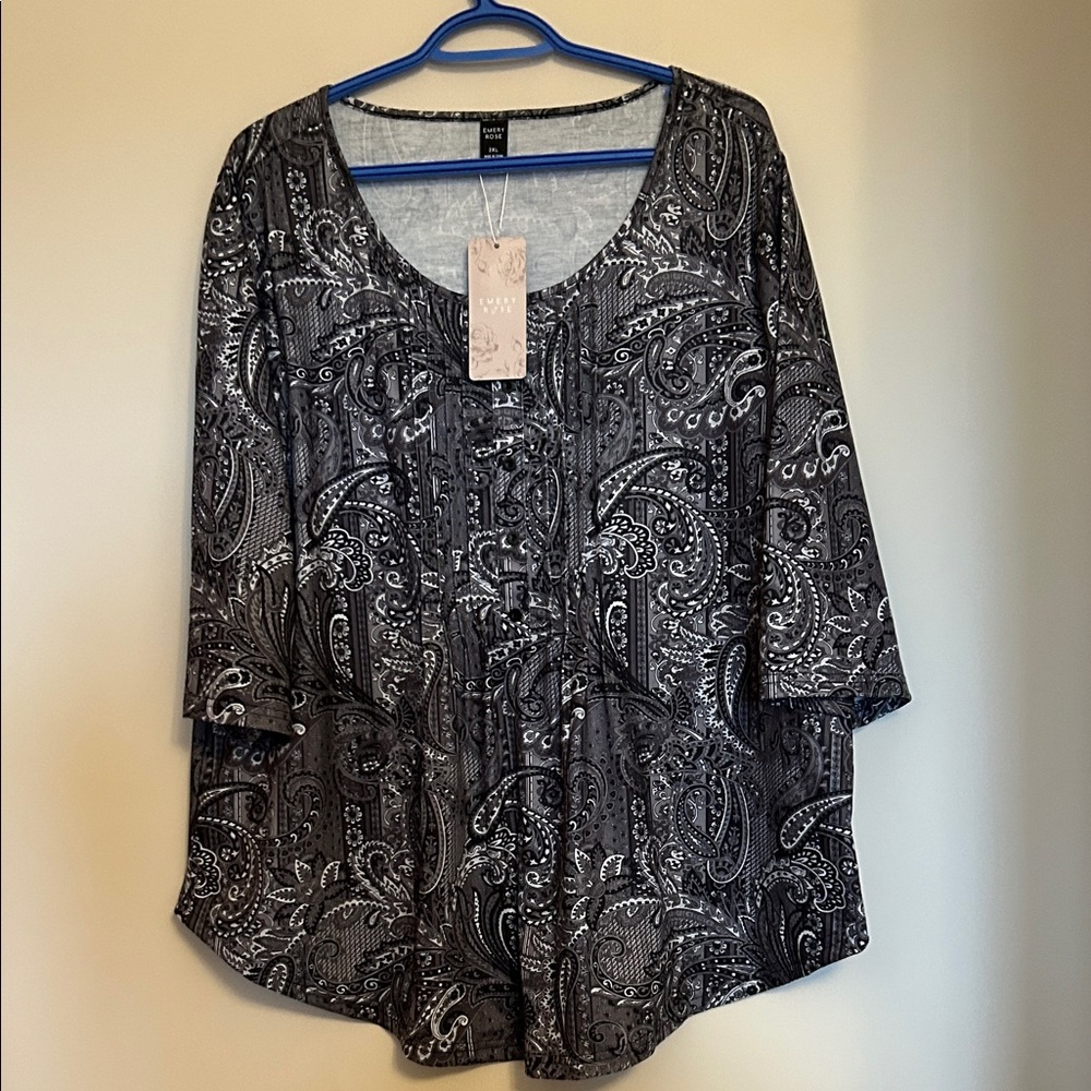 Emory Rose pullover blouse pleats/button trim front 3/4 sleeves size 2XL new/tag